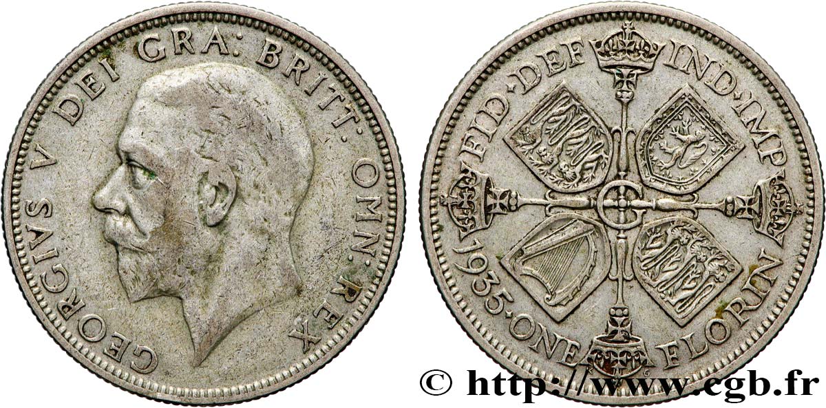 UNITED KINGDOM 1 Florin Georges V 1935 VF