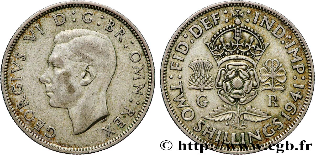 UNITED KINGDOM 1 Florin (2 Shillings) Georges VI 1941 VF