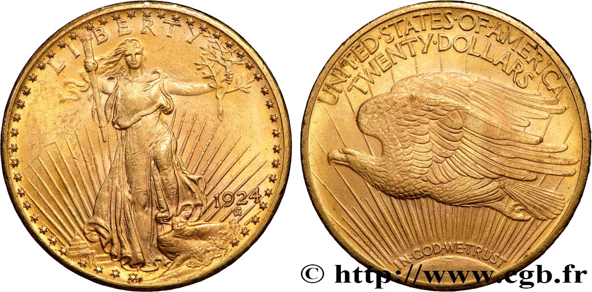 GOLD-, PALLADIUM- UND PLATIN-INVESTITIONEN 20 Dollars Saint-Gaudens” 1924 Philadelphie fVZ