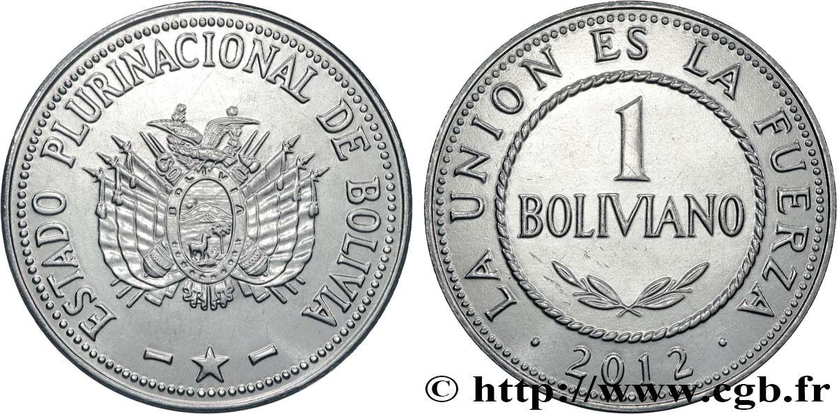 BOLIVIA 1 Boliviano emblème 2012  MS 