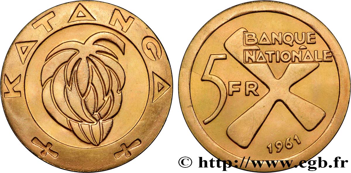 CONGO - PROVINCE DU KATANGA 5 Francs 1961  VZ 