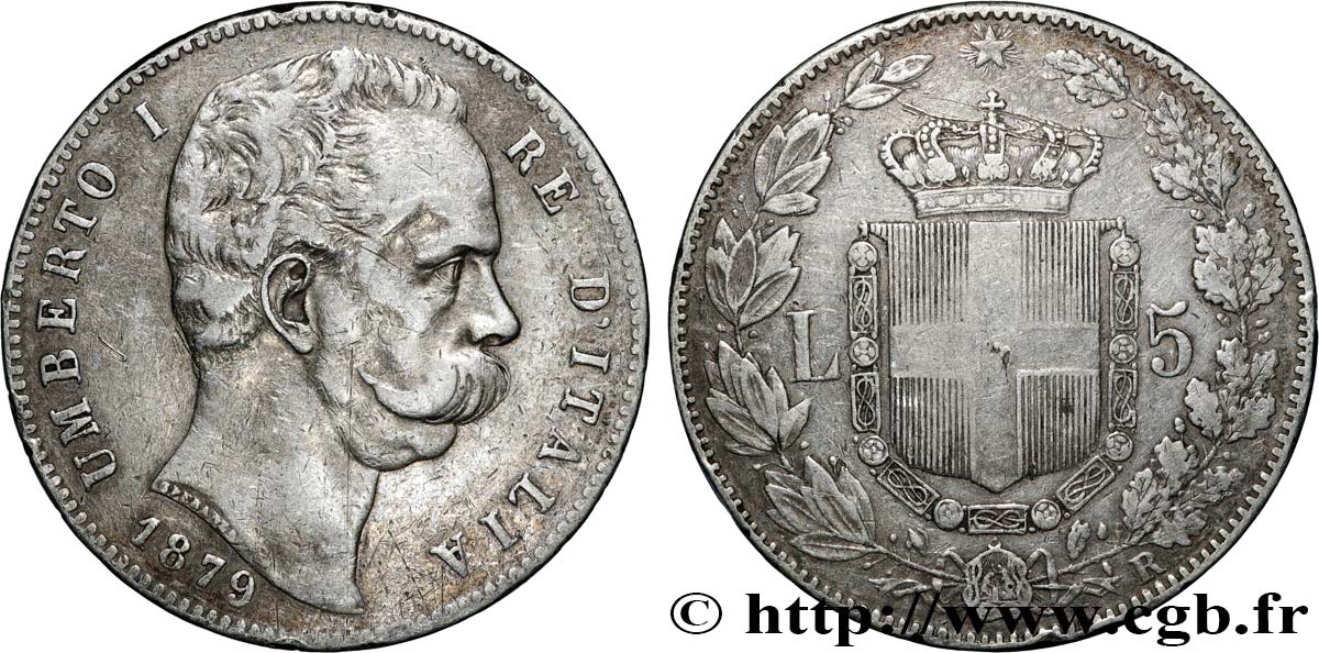 ITALIE - ROYAUME D ITALIE - HUMBERT Ier 5 Lire 1879 Rome TB+