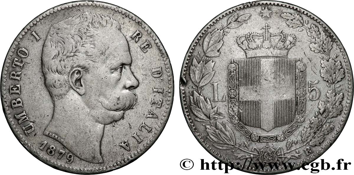 ITALIE - ROYAUME D ITALIE - HUMBERT Ier 5 Lire 1879 Rome TB+