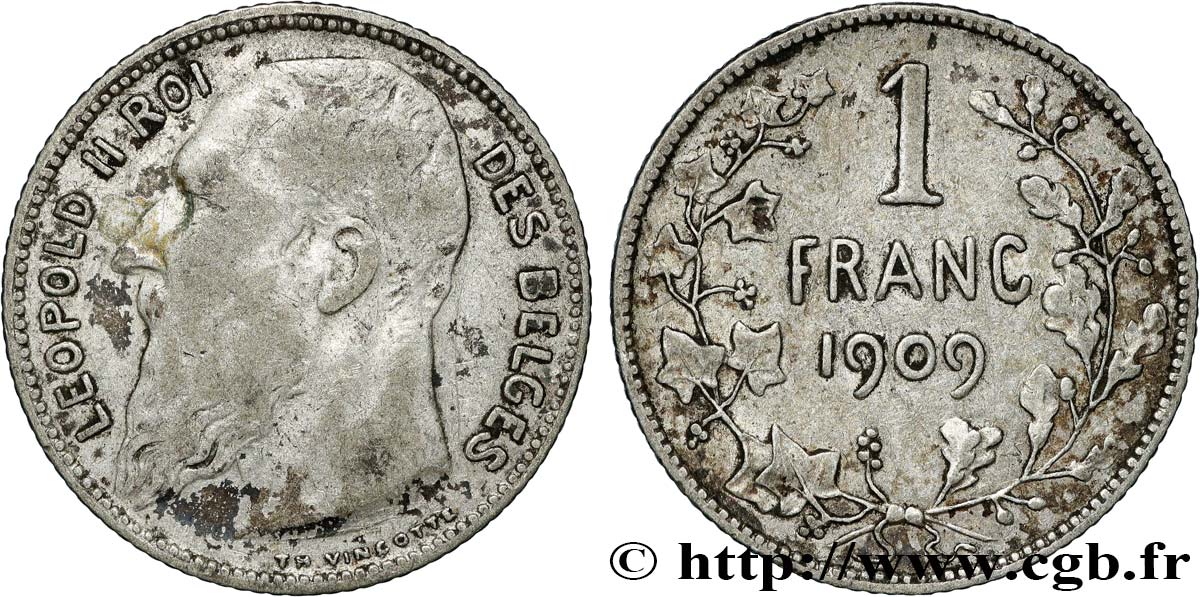 BELGIQUE 1 Franc Léopold II légende française 1909 TB+