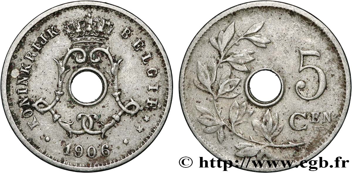 BELGIUM 5 Centimes Léopold II 1906 XF