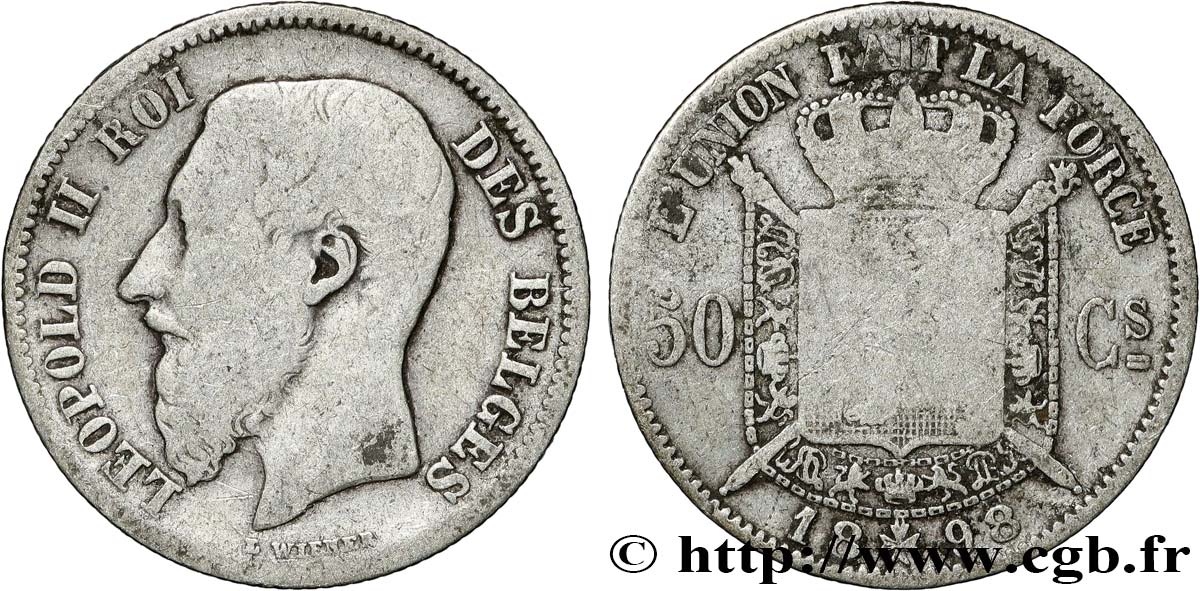 BELGIUM 50 Centimes Léopold II légende française 1898 VF