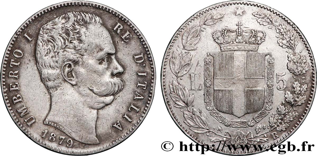 ITALIE - ROYAUME D ITALIE - HUMBERT Ier 5 Lire 1879 Rome TB+