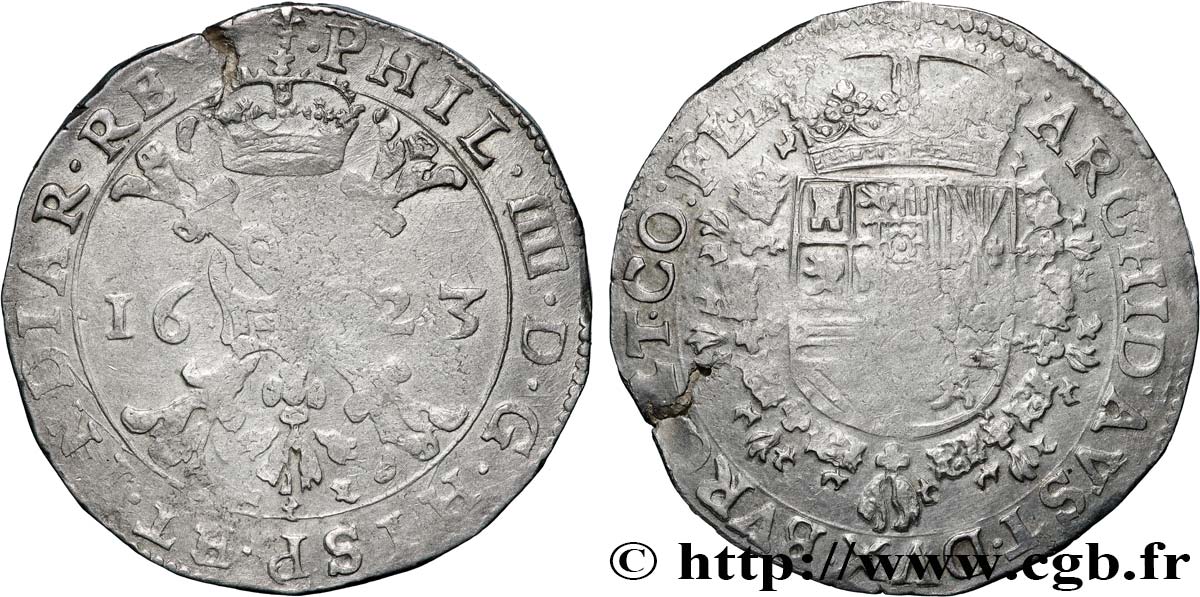 SPANISH NETHERLANDS - COUNTY OF FLANDERS - PHILIP IV Patagon 1623 Bruges XF 