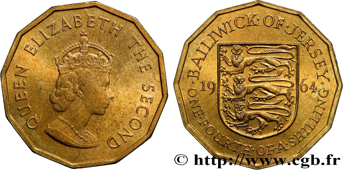 JERSEY 1/4 Shilling Élisabeth II 1964 SUP