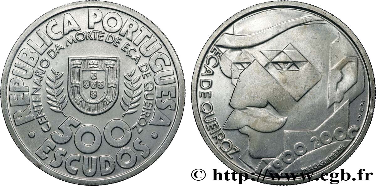 PORTUGAL 500 Escudos 100e anniversaire de la mort de l’écrivain Eça de Queiróz 2000 AU