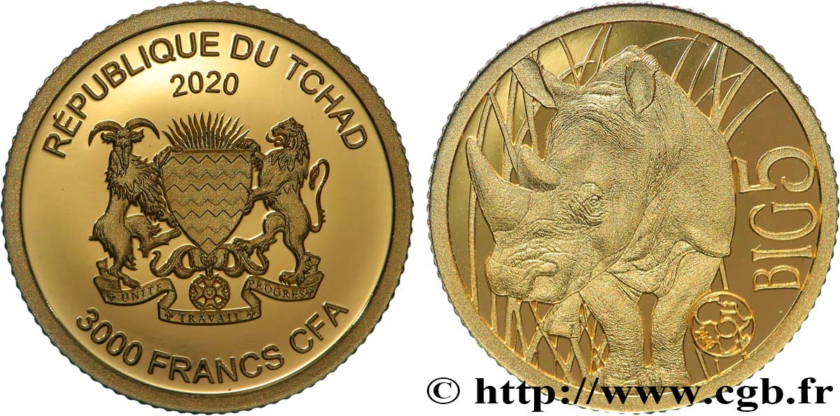 TCHAD 3000 Francs CFA Proof BIG 5 - Rhinocéros 2020  FDC 