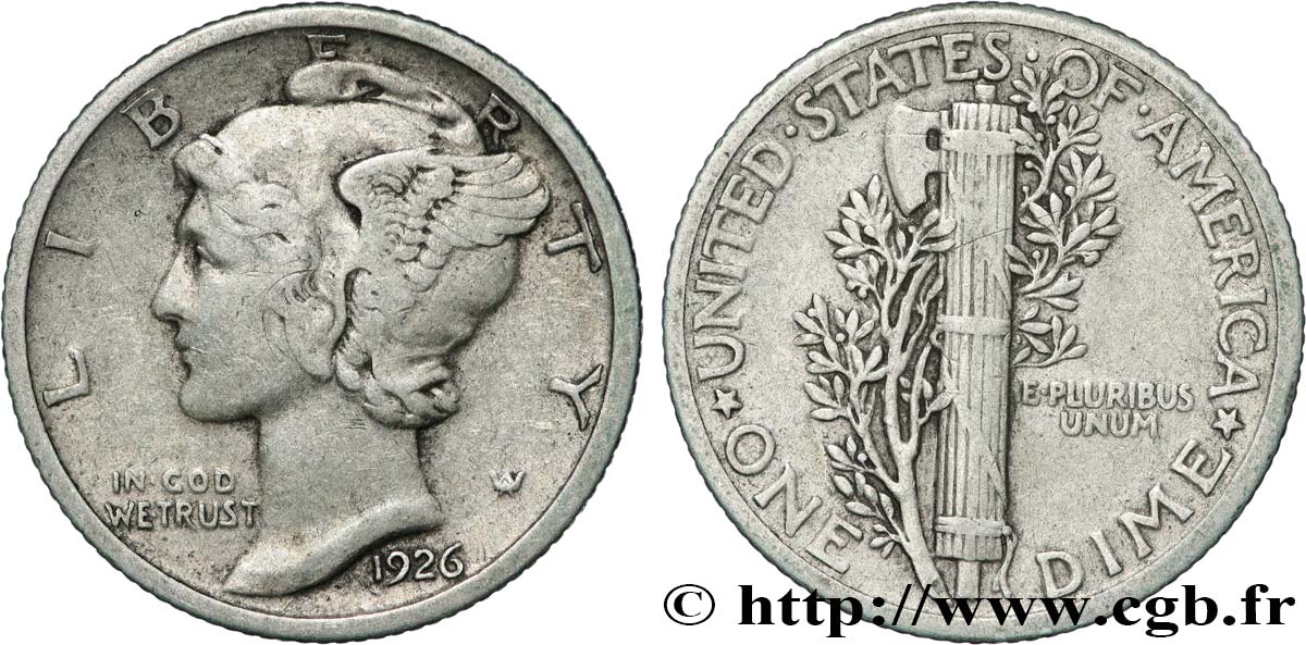 UNITED STATES OF AMERICA 1 Dime Mercury 1926 Philadelphie VF