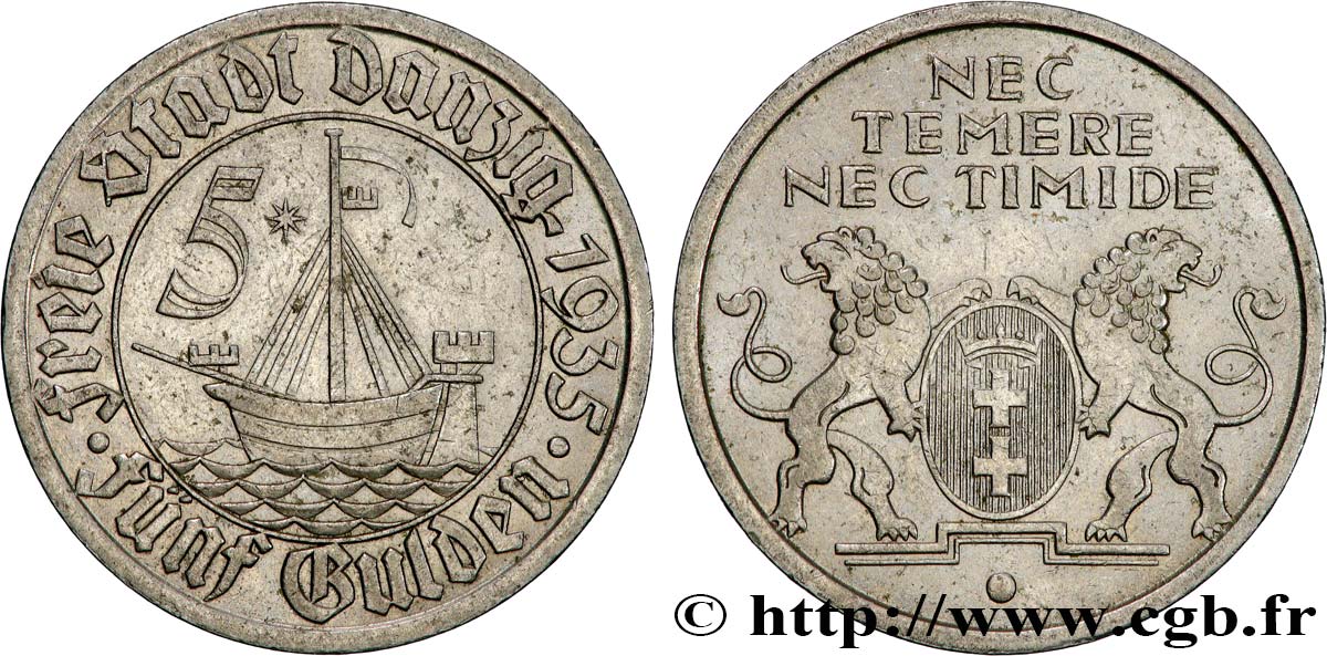 DANTZIG - VILLE LIBRE DE DANTZIG 5 Gulden 1935 Dantzig TTB+ 