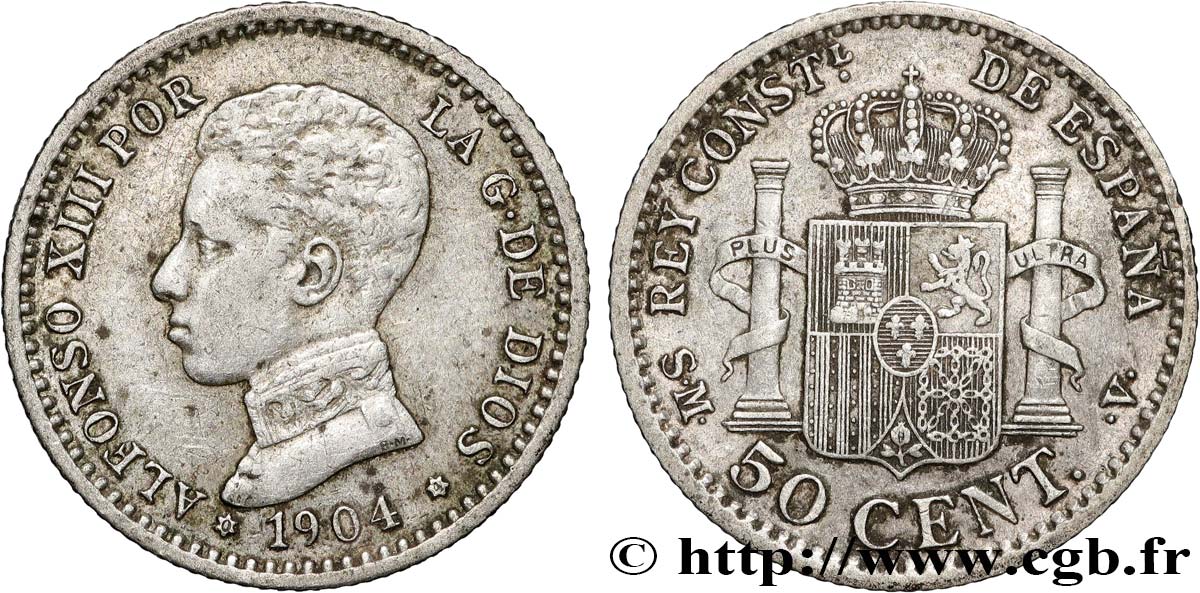 SPANIEN 50 Centimos Alphonse XIII S.M.-.V. (04) 1904 Madrid SS