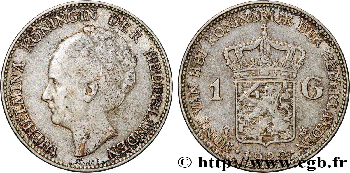 NETHERLANDS 1 Gulden Wilhelmina 1929 XF