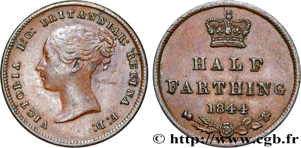 UNITED KINGDOM 1/2 Farthing Victoria “tête jeune” 1844 AU