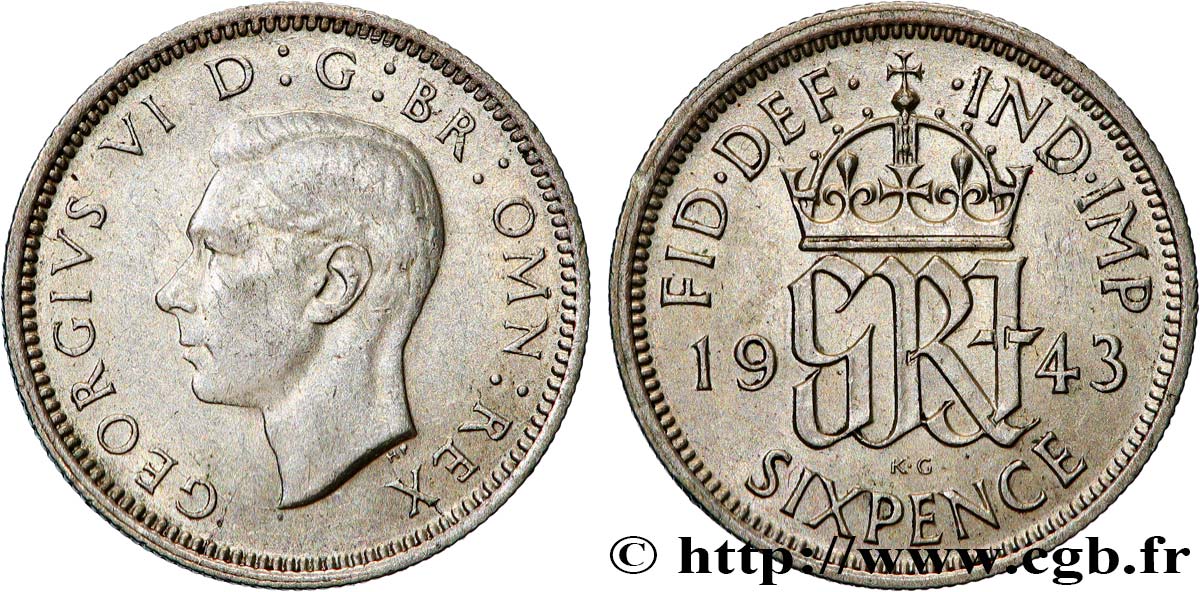 UNITED KINGDOM 6 Pence Georges VI 1943 AU