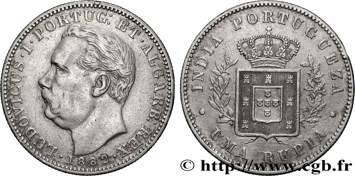 PORTUGUESE INDIA 1 Rupia (Roupie) Louis Ier 1882  XF 