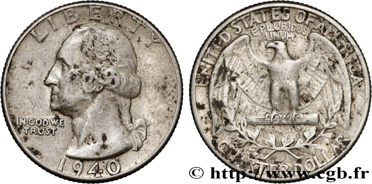 ÉTATS-UNIS D AMÉRIQUE 1/4 Dollar Georges Washington 1940 Philadelphie TB+