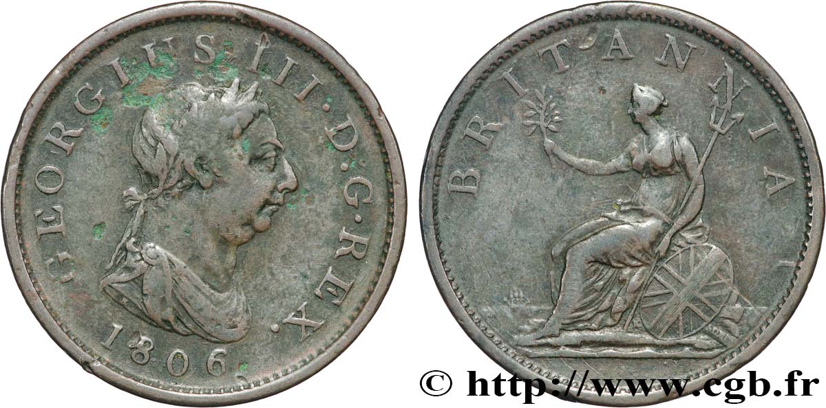 UNITED KINGDOM 1 Penny Georges III tête laurée 1806 Soho XF