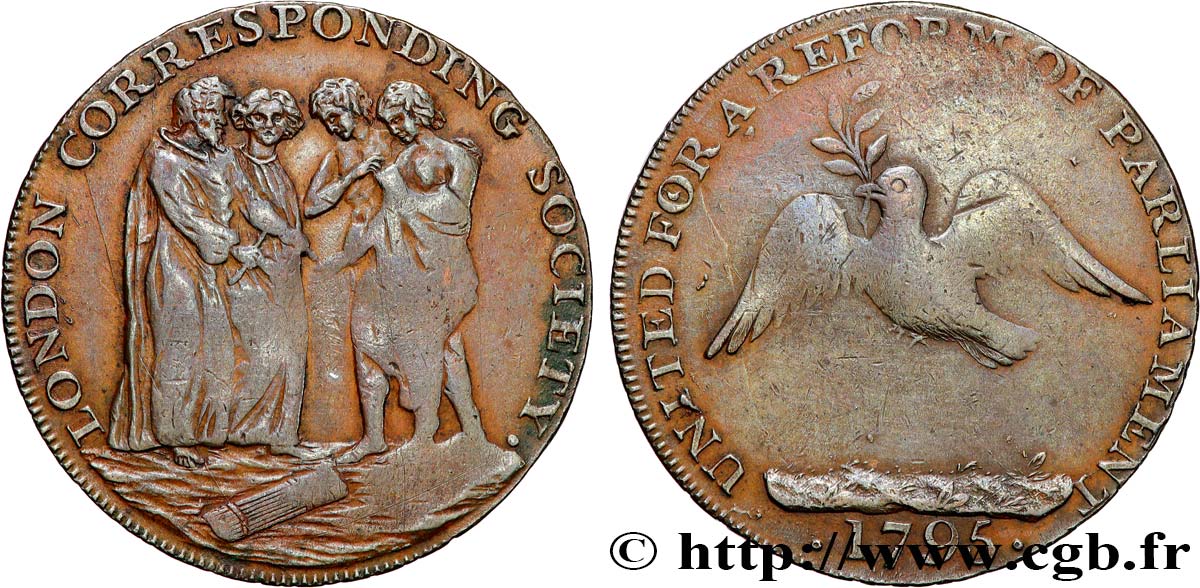 BRITISH TOKENS OR JETTONS 1/2 Penny (Middlesex) London Corresponding Society 1795  AU 