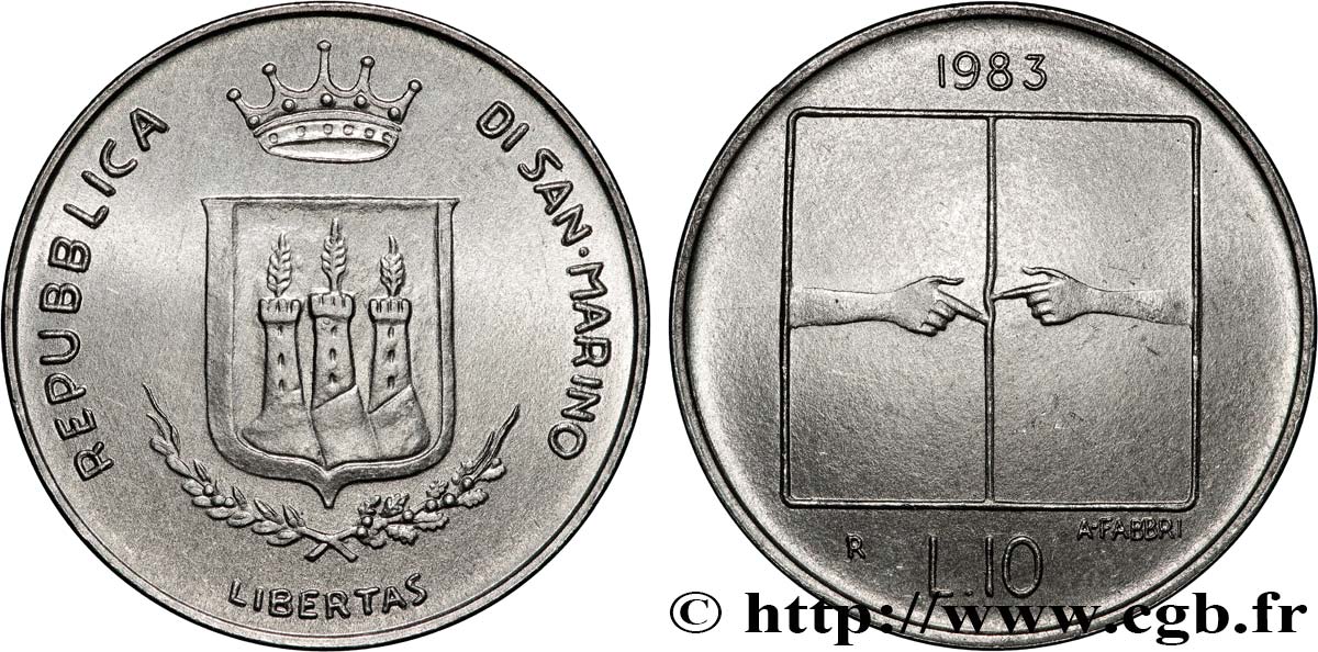 SAINT-MARIN 10 Lire “la Guerre Nucléaire” 1983 Rome SPL
