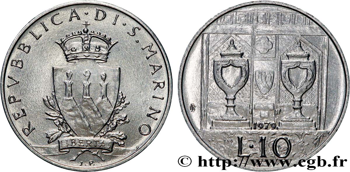 SAINT-MARIN 10 Lire armes aux trois tours 1979 Rome SPL
