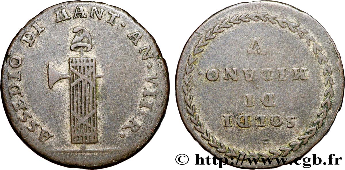 ITALY - SECOND SIEGE OF MANTUA 5 soldi 1799  XF 