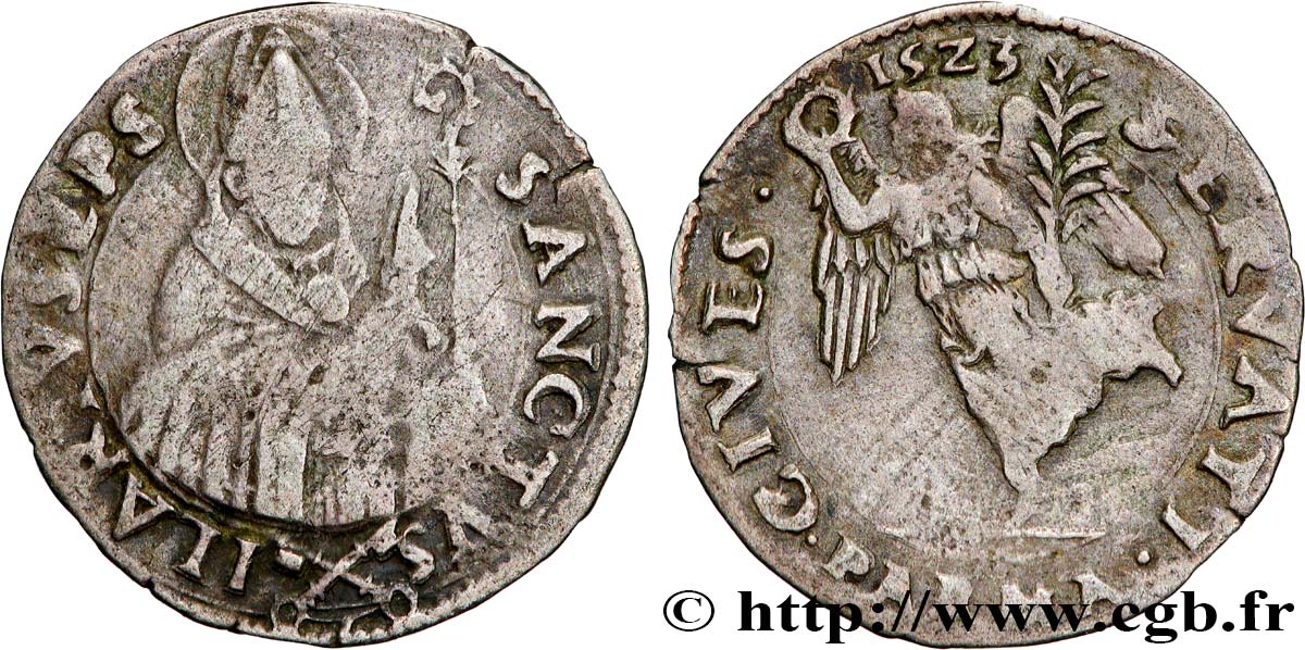 ITALY - PAPAL STATES - ADRIAN VI (Adriaan Floriszoon) Grossetto (de 3 Soldi) ou Demi-Giulio - monnayage anonyme N.D. Parme VF 
