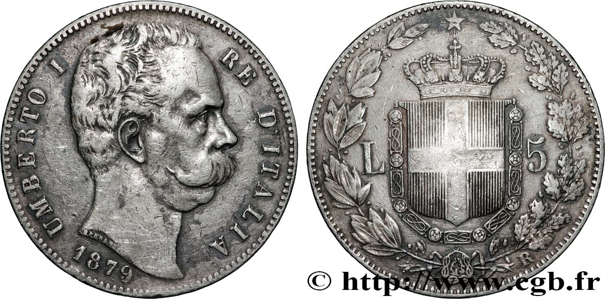 ITALIE - ROYAUME D ITALIE - HUMBERT Ier 5 Lire 1879 Rome TB+