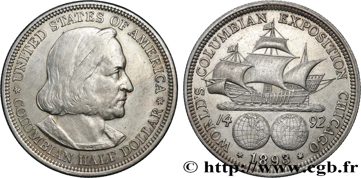 ÉTATS-UNIS D AMÉRIQUE 1/2 Dollar Exposition Colombienne de Chicago 1893 Philadelphie TTB+