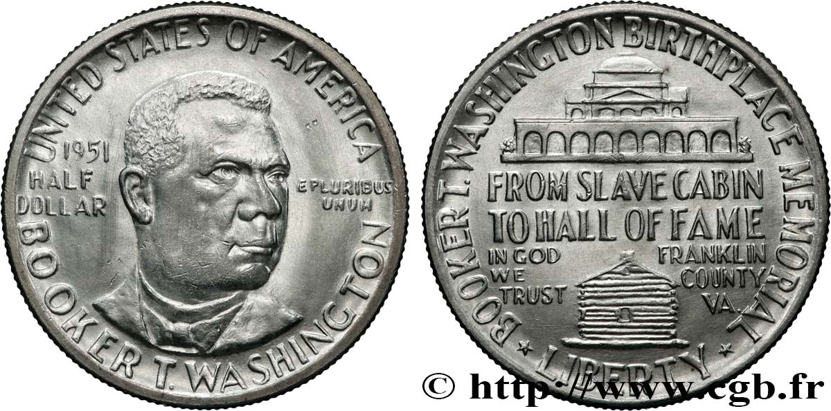 ÉTATS-UNIS D AMÉRIQUE 1/2 Dollar Booker T. Washington Memorial 1951 Philadelphie SUP