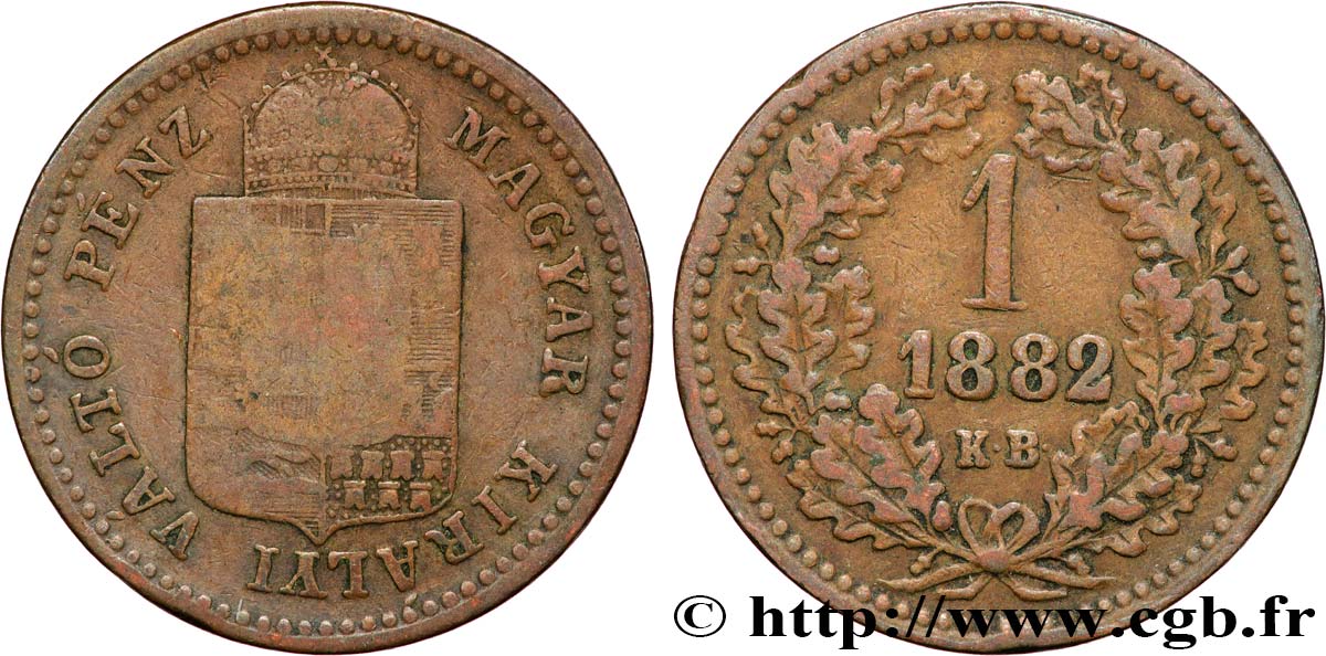 HUNGARY 1 Krajczar emblème couronné 1882 Kremnitz VF