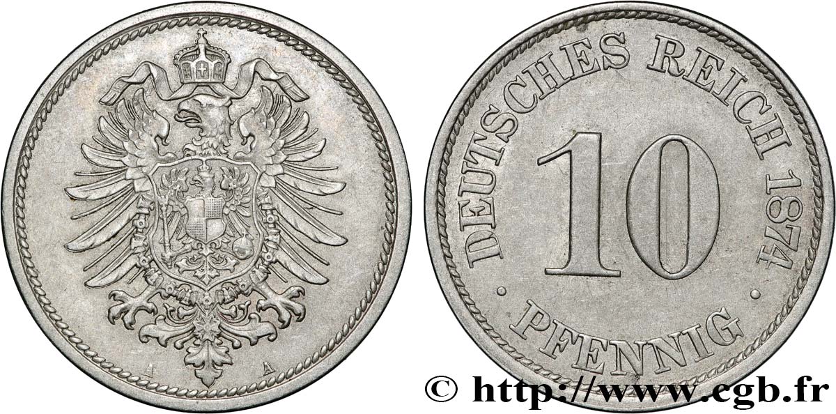 GERMANY 10 Pfennig aigle héraldique 1874 Berlin AU