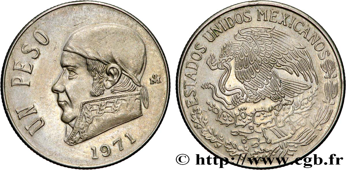 MEXICO 1 Peso Jose Morelos y Pavon / aigle 1971 Mexico AU