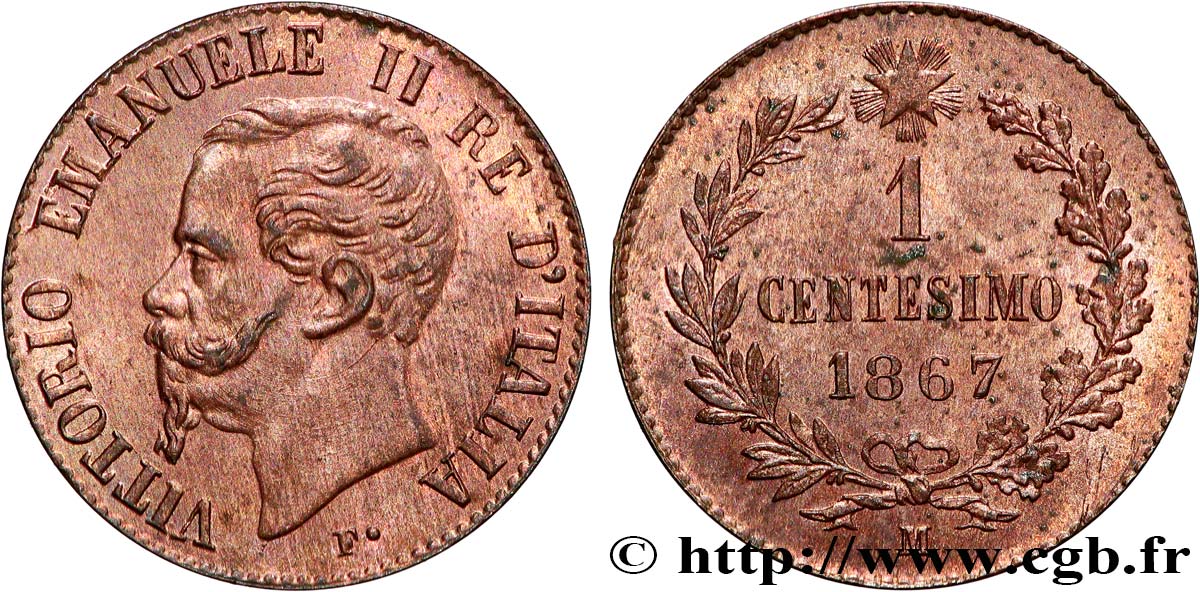 ITALY 1 Centesimo Victor Emmanuel II 1867 Milan AU