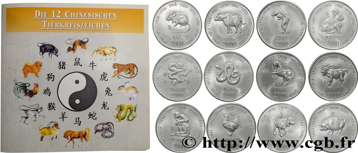 SOMALIA Série 10 Shillings x 12 horoscope chinois 2000 FDC