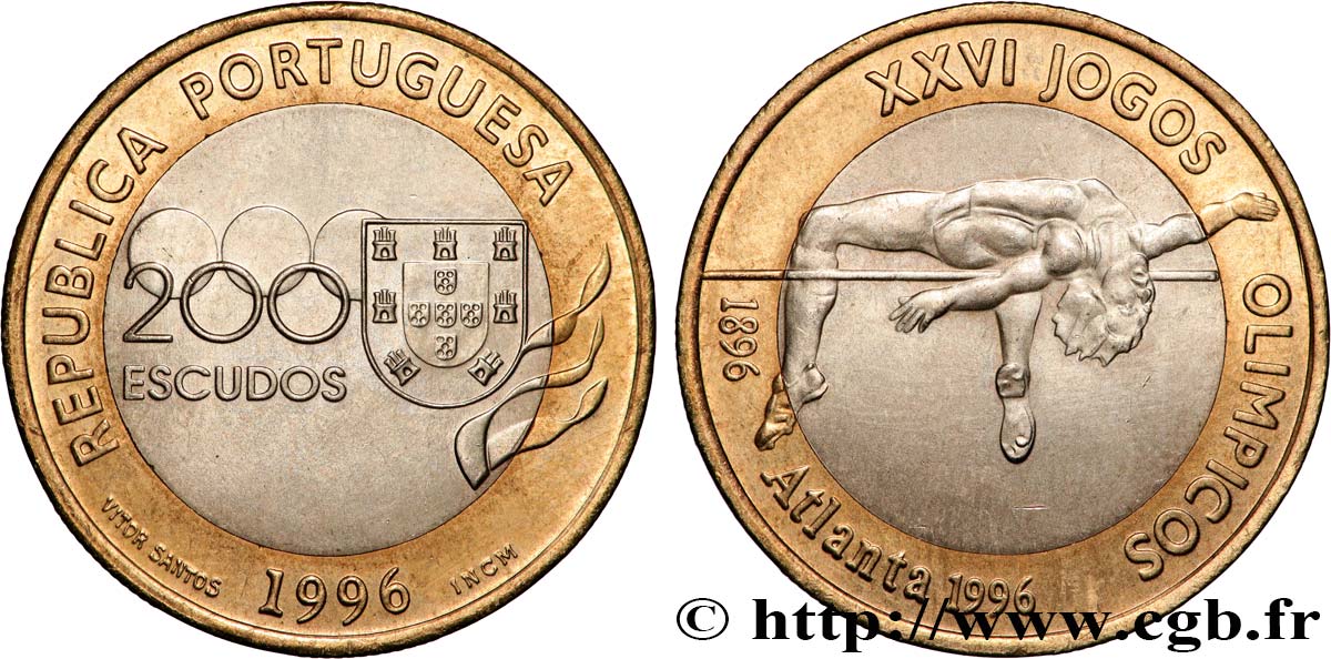 PORTUGAL 200 Escudos XXIVe Jeux olympiques d’Atlanta - saut en hauteur 1996 SUP