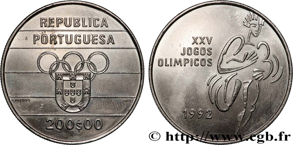 PORTUGAL 200 Escudos 25e Jeux Olympiques 1992 Lisbonne AU