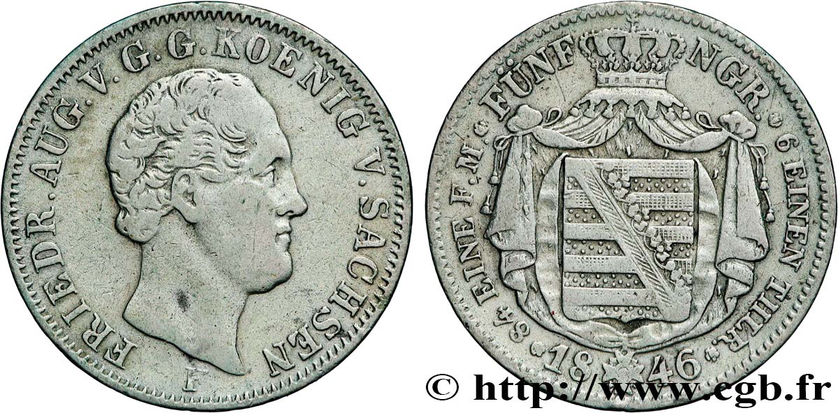 ALLEMAGNE - SAXE 1/6 Thaler Frédéric Auguste II 1849 Dresde TB+ 