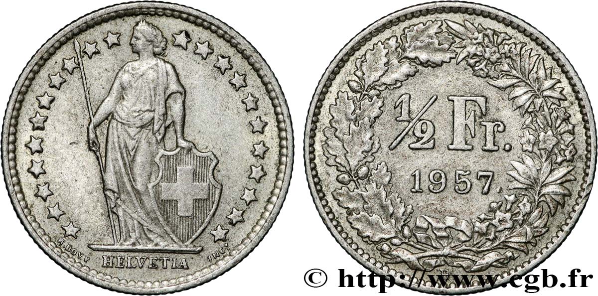 SUISSE 1/2 Franc Helvetia 1957 Berne - B TTB+