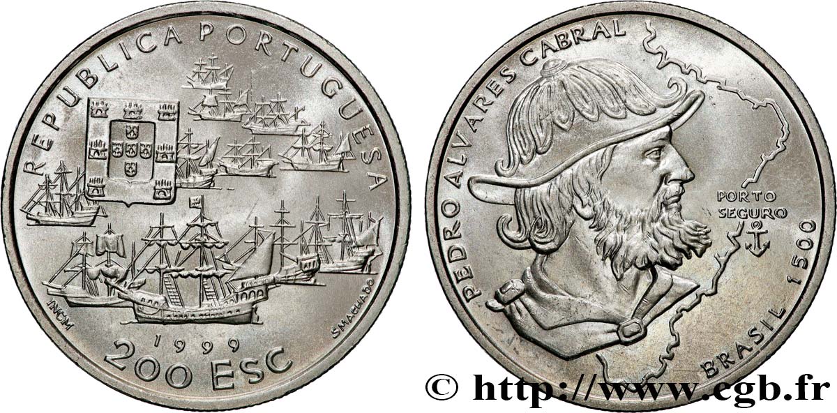 PORTUGAL 200 Escudos Pedra Alvares Cabral et la découverte du Brésil 1999 Lisbonne MS
