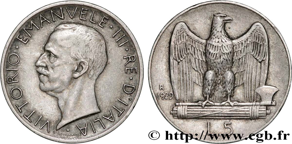 ITALIA 5 Lire Victor Emmanuel III 1929 Rome q.SPL