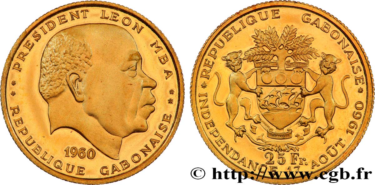 GABON 25 Francs Proof Léon Mba 1960 Paris MS 