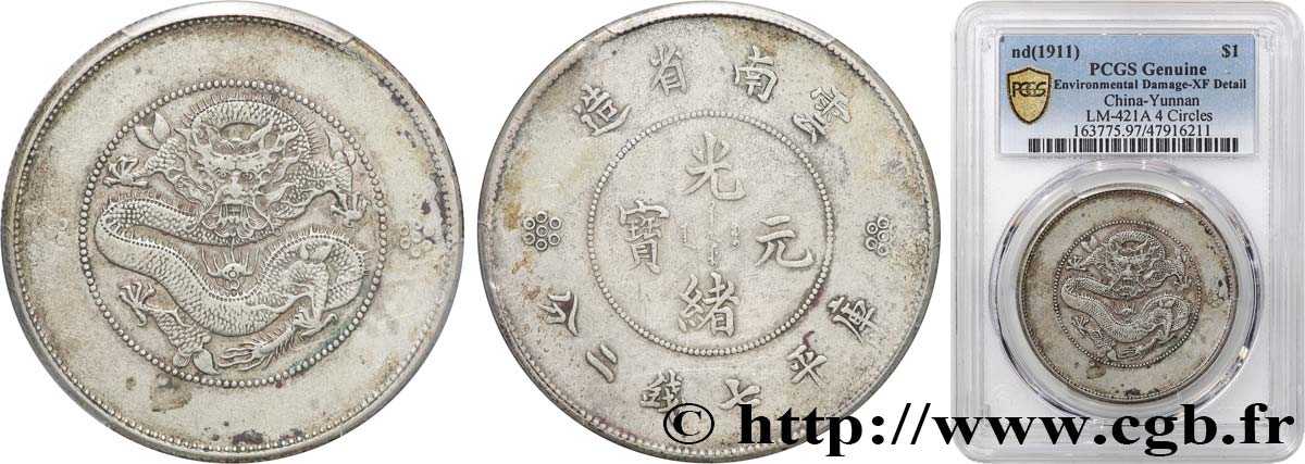 CHINA - YUNNAN PROVINCE 1 Dollar  1911  XF PCGS