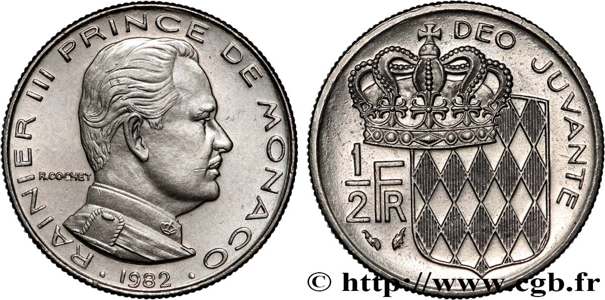 MONACO 1/2 Franc Rainier III 1982 Paris AU