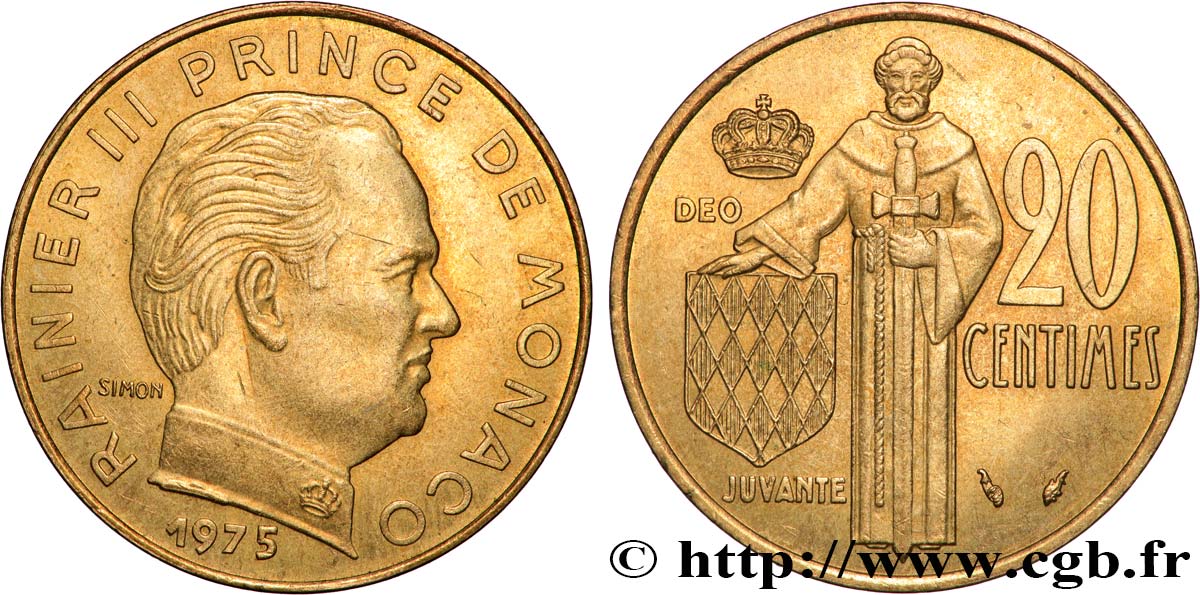 MONACO 20 Centimes Rainier III 1975 Paris SUP