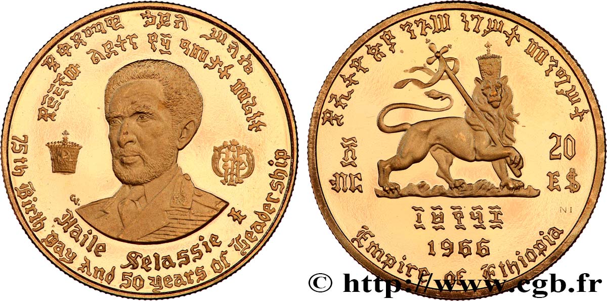 ETHIOPIA 20 Dollars Proof empereur Hailé Sélassié 1966  MS 