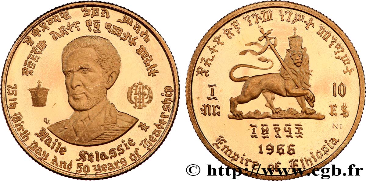 ETIOPIA 10 Dollars Proof empereur Hailé Sélassié 1966  SC 
