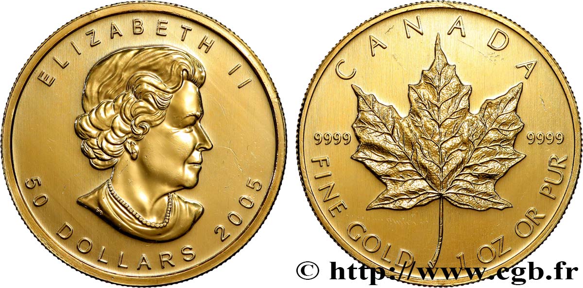 OR, PALLADIUM ET PLATINE INVESTISSEMENT 50 Dollars Maple Leaf Elisabeth II 2005 SPL